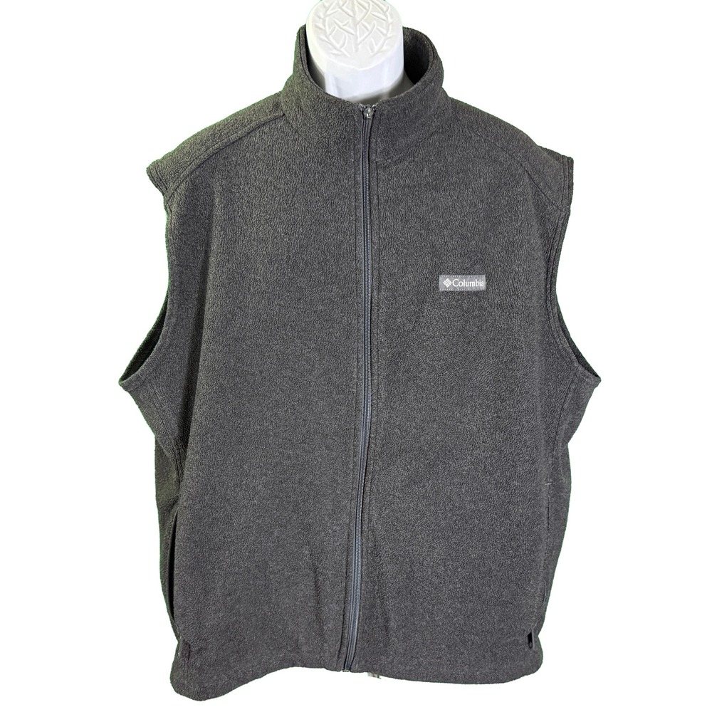 Columbia Fleece Vest Men XL Gray Full Zip Outdoor Layering Pockets NO ZIP HANDLE